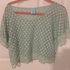 H. I.P.  Cropped, patterned mesh, lace along front bottom edge